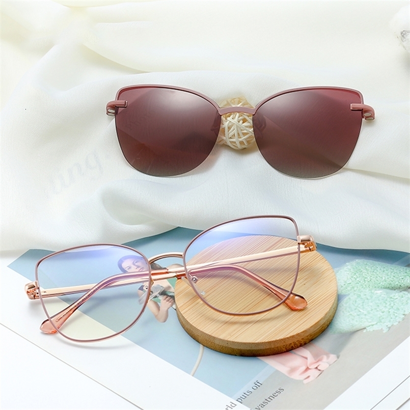 Sunglasses Frames Kanspace Fashion Cat Eye Arrival Glasses Frame Women 2 In 1 Clip On Vintage Myopia Optical Eyewear Magnetic 95951 230325