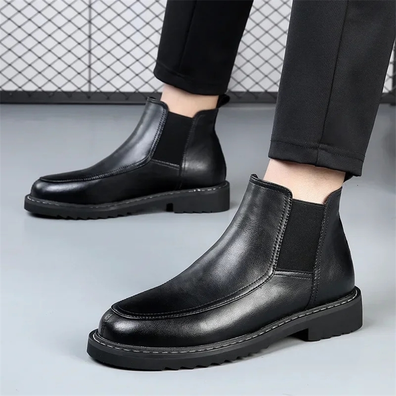 Cowhide Men's Chelsea Boots Autumn Winter Genuine Leather Shoes High-quality Mens Short Boots Platform Boots Botines Hombre 240619bj