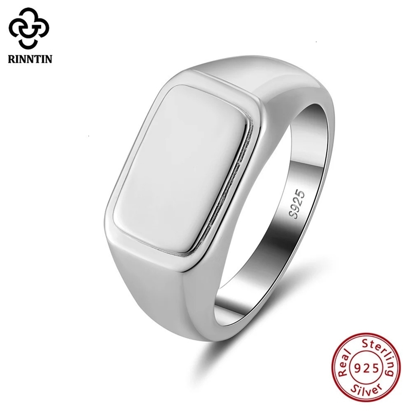 Rinntin 925 Sterling Silver Classical Signet Plain Band Ring for Men Simple Wedding Engagement Statement Rings Jewelry NMR05 240125bj