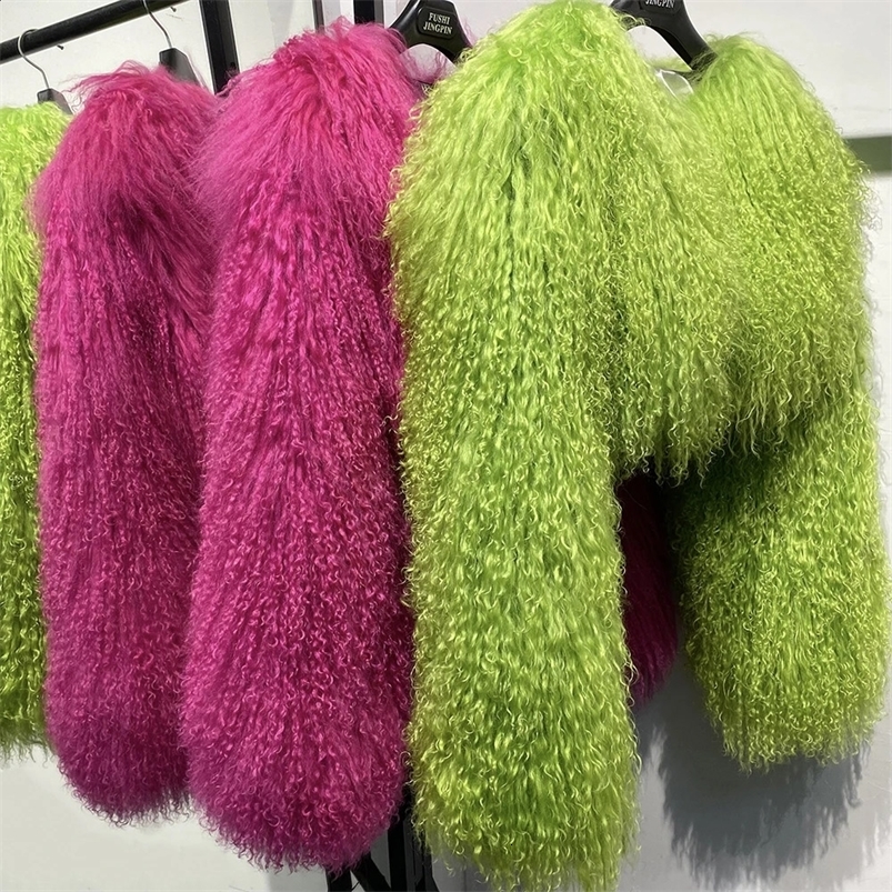 YOLOAgain Plus Size 8XL Womens Real Mongolia Sheep Fur Jacket Cropped Jacket Streetwear 240815