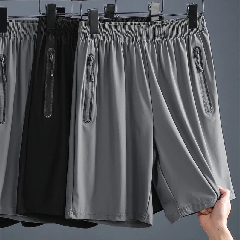 Plus Size Summer Shorts Quick Dry Ice Silk Sporting Breeches 8xl 6xl Big Gray Black Nylon Spandex Short Pants Mens Clothing250312bj