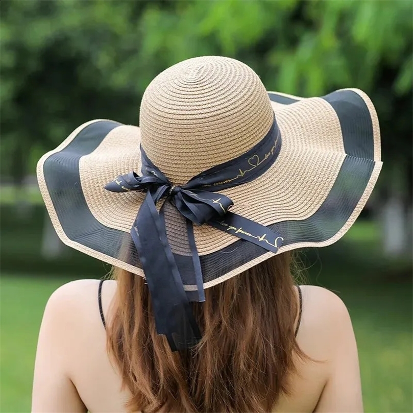 Summer Womens Beach Straw Hat Korean Style Large Brim Sun Protection Fashion Vacation 250313