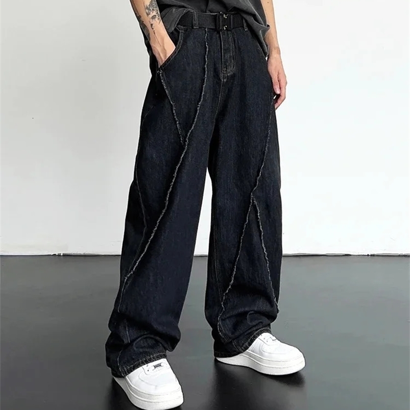 HOUZHOU Hip Hop Distressed Shabby Jeans Pants Men Ripped Patchwork Denim Trousers Male Oversize Loose Japanese Streetwear 5XL 240819