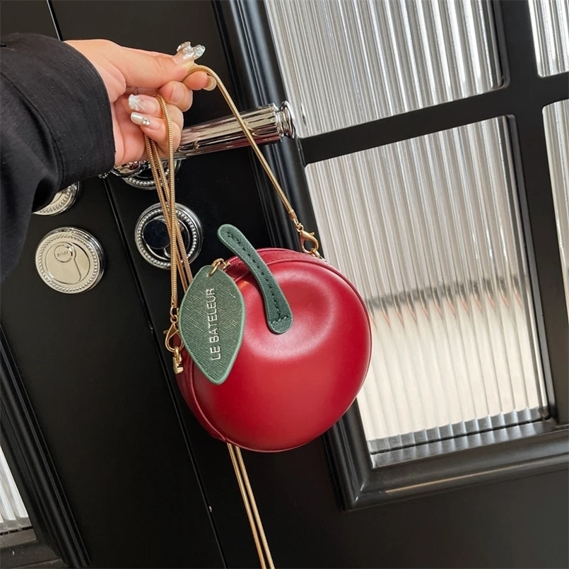 Trendy Apple Shaped Chain Womens Crossbody Bag PU Zipper Fashionable Sewing Thread High Quality Mini Wallet Bolsas De Mujer 250113