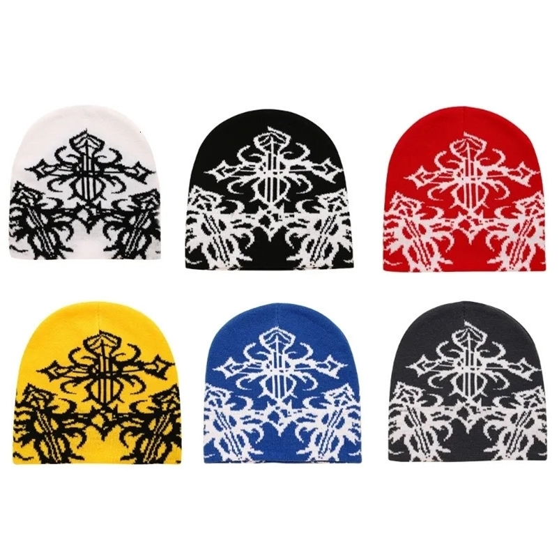 Beanie Skull Caps Hip Hop Unisex Beanie Hat Y2K Girls Harajuku Style P o Props Versatile Cobweb Pattern for Autumn and Winter 231025bj