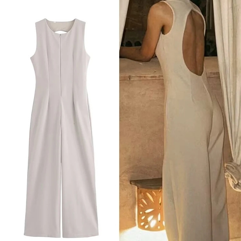 TFMLN Elegant Womens Jumpsuit Sexy Back Cut Out Sleeveless Solid Summer Wide Leg Trousers Casual Female Fashion Bodysuit 250517