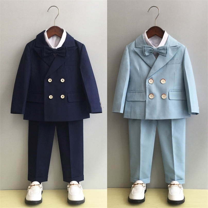 Suits Boys Overalls Dress Suit Set Autumn Winter Children Birthday Banquet Performance Costume Kids Jacket Pants Bowtie Clothing 221205