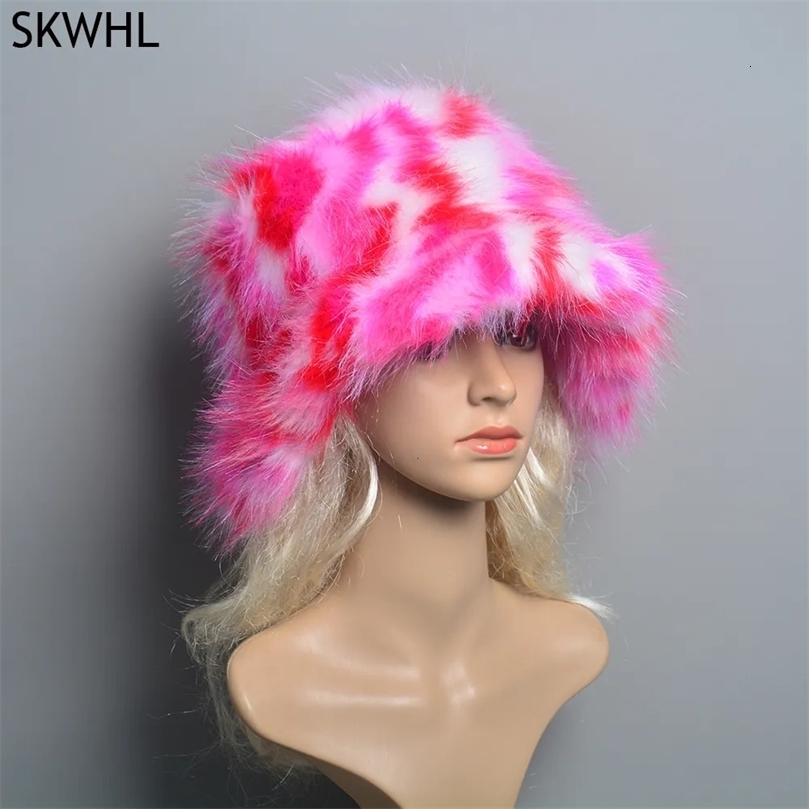 Wide Brim Hats Bucket Faux Fur Hat Womens Elegant Autumn and Winter Fisherman Korean Senior Warm Color 230927