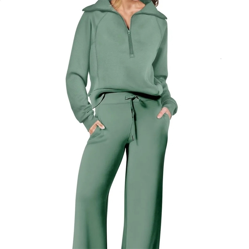 Women 2 Piece Outfits Solid Color Long Sleeves Two Piece Set for Women Autumn Winter Stand Collar Casual Womens Tracksuit Sets 240812