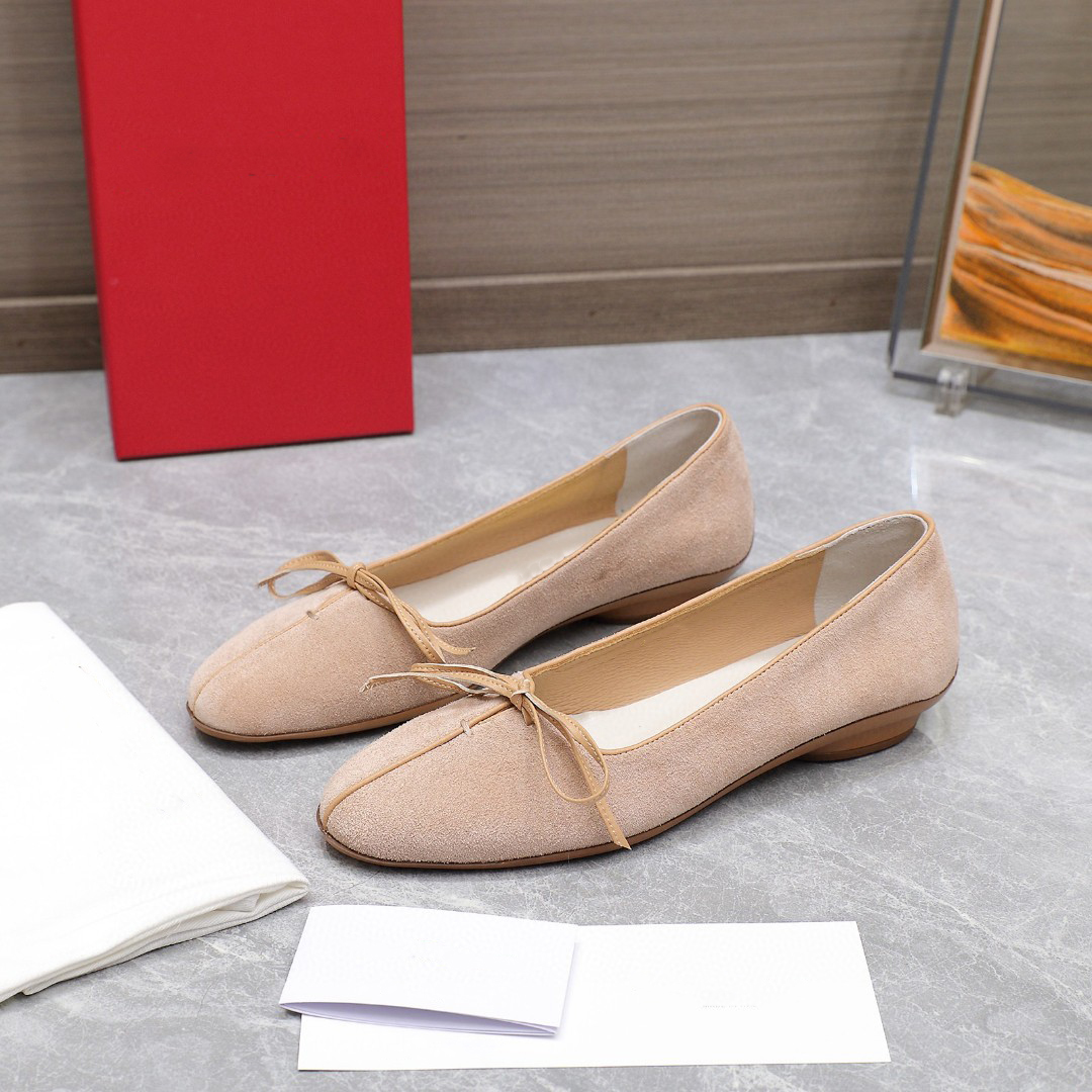 10A Top Quality Paris Brand Designer Ballet Flats for Women, Genuine Leather Slip-On Ballet Luxurious Round-Toe Bow Women's Dress Shoes Low Hee