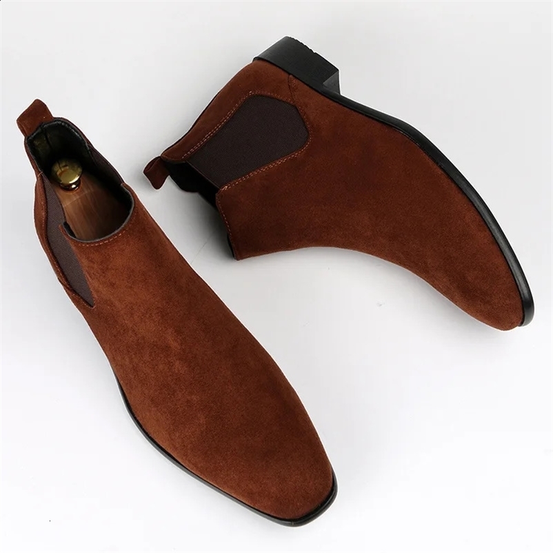 Mens frozen suede Chelsea boots square toe mens automatic shoes mens ankle boots large size 48 D610 240930bj