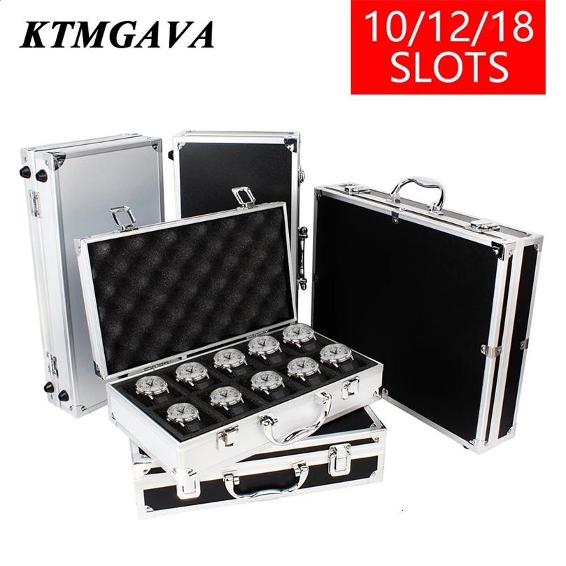 101218 Grid Aluminum Alloy Black Watch Storage Box Jewelry Collection Portable Large Capacity High Quality Gift 240812