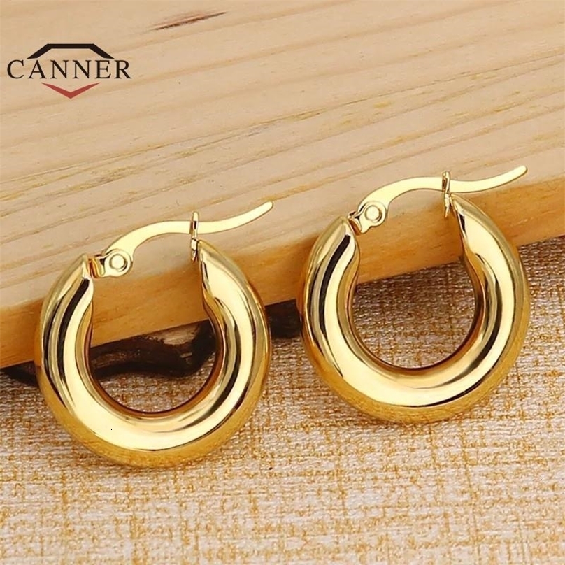 Stud CANNER Stainless Steel Smooth Ear Buckle Round Thick Hoops Earrings for Women Piercing Earings Gift Fashion Jewelry 202530mm 230814