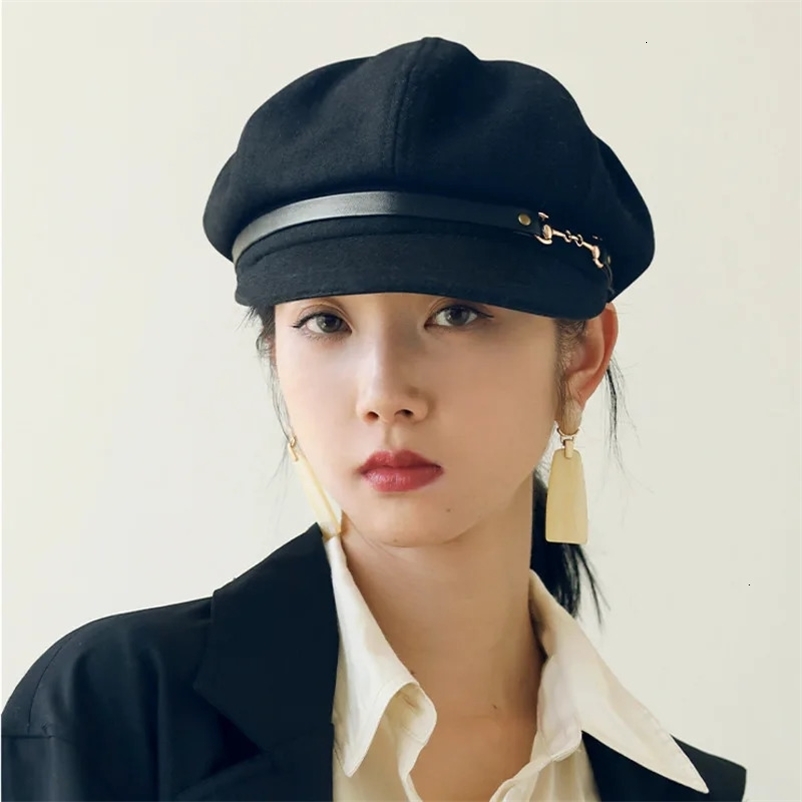 Autumn and Winter Wool Felt Octagonal Hat British Girl Fashion Fitted sboy Women Big Size Berets 54cm 56cm 57.5cm 59cm 61cm 250106bj