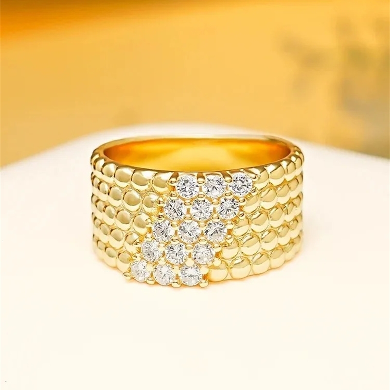 Wedding Rings Retro plain gold with diamond ring and wide arm small exquisite gold-plated Instagram cool style 231222bj