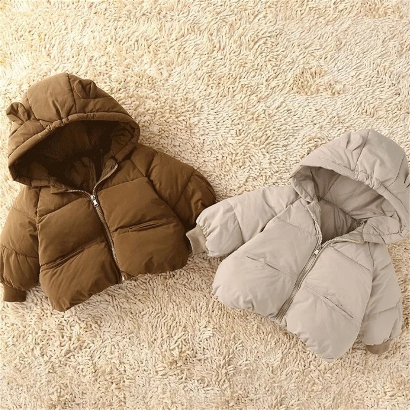 Boy Daily Down Coat Girls Casual Winter Thickened Jackets Kids Warm Hooded Fashion Outerwear Children Solid Color Cotton Parkas 241223