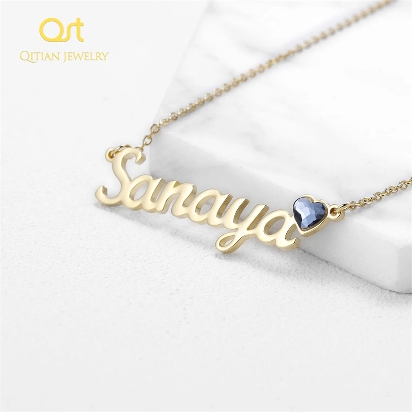Custom Personalized Name Necklace with Heart Birthstone stainless steel For Women Men Jewelry Gifts 240507