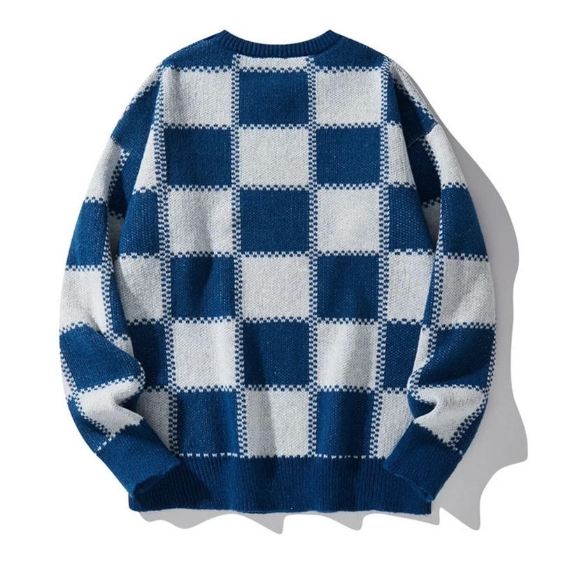 autumn plain weave jacquard pattern pullover sweater casual round neck contrasting color knitted mens pullover 240824bj