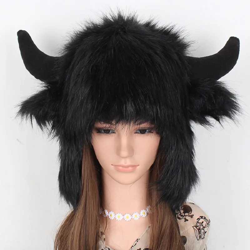 2023 new Outdoor Earflap hat Big Black Bull Cap Fleece Bomber Trapper Hat Women cute Winter warm hat for Christmas giftXJ250923