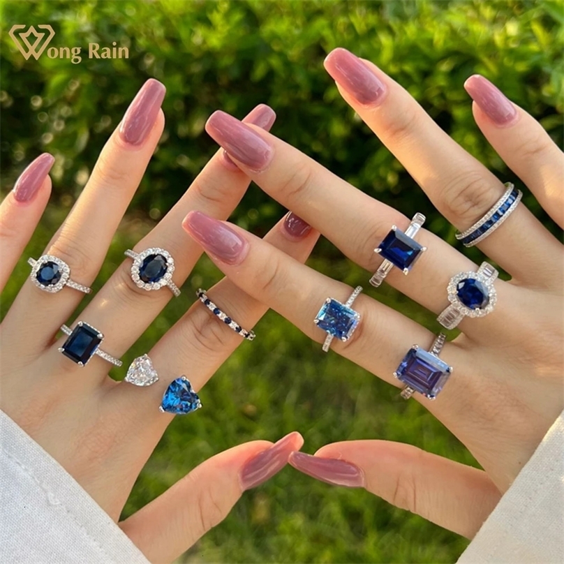 Wong Rain Vintage 100% 925 Sterling Silver Sapphire High Carbon Diamond Ring Suitable for Womens Engagement Jewelry Wedding Gifts 240522