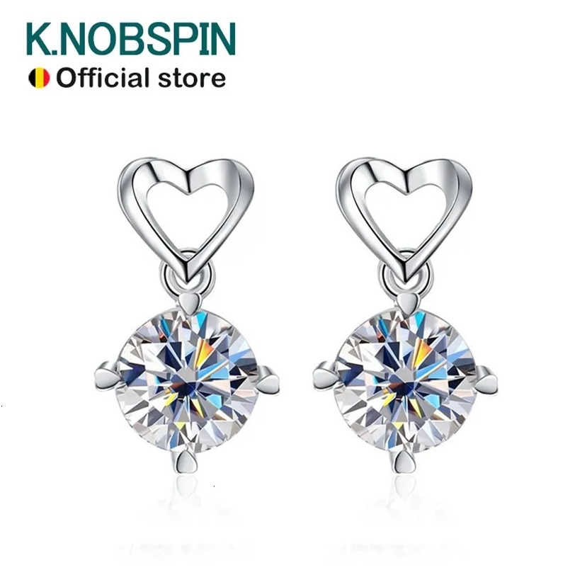 KNOBSPIN 1ct D VVS Round Pendant Earring for Women 4 Prong Trendy Engagement Wedding GRA Certified 925 Sliver Earring 240528
