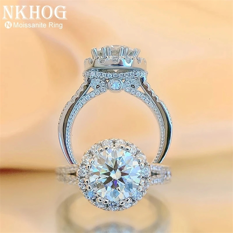 Real 2ct Rings Sterling Silver 925 Excellent Round Cut Pass Test Diamond Band Wedding Anniversary Ring Jewelry Gift 240625