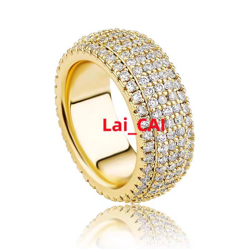 Vendre à chaud Micro Pave Iced Iced Out 5 Row Moissanite Band Ring 925 Sterling Silver Hip Hop Maridage Hall pour hommes et femmes