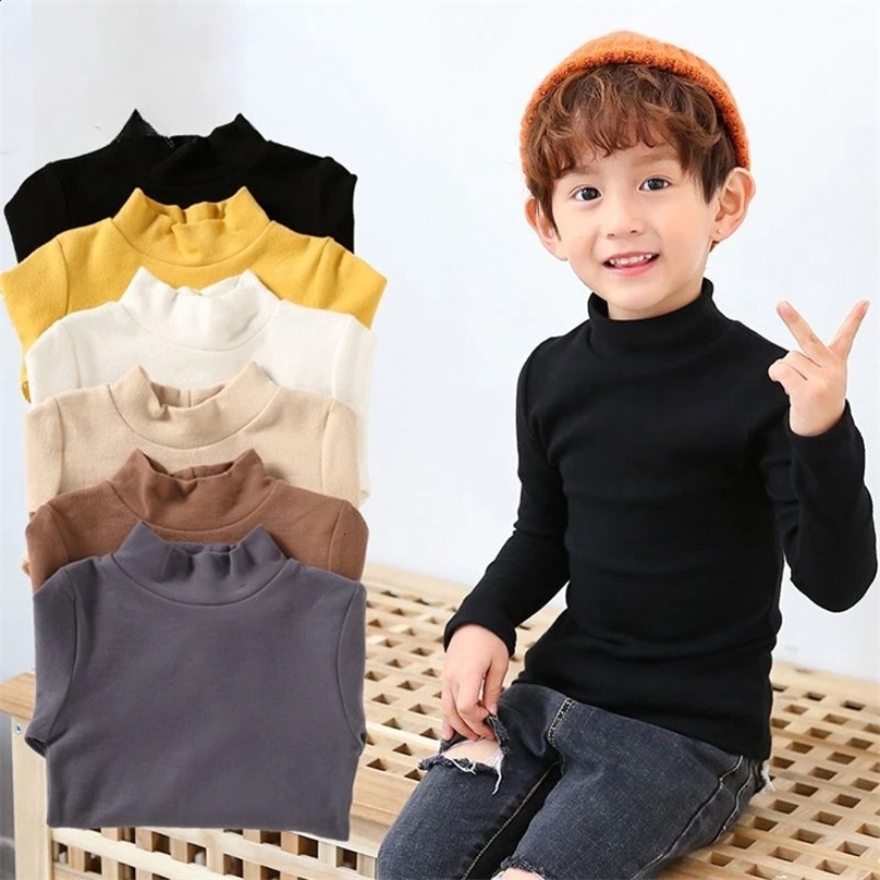 Pullover Boys Half High Collar Underlay Shirt Children s Thickened Warm Mid Versatile T shirt Autumn Winter Top 231218