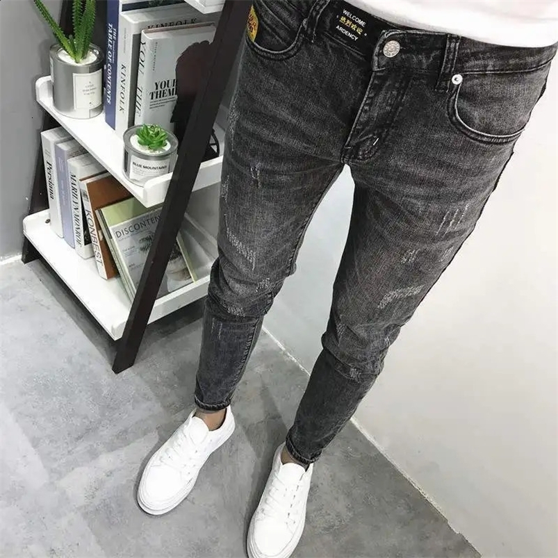 Trousers Slim Fit Cropped Male Cowboy Pants Skinny Jeans for Men Black Tight Pipe Winter Y 2k Vintage Autumn Clothing Spring Y2k 240819