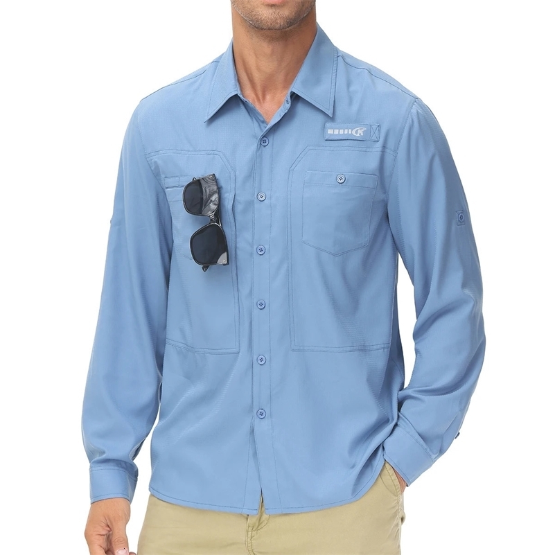 Mens UPF 50 Long Sleeve Fishing Shirts Sun Protection Breathable Hiking Work Shirt Casual Button Down Shirt with Zipper Pocket 240615