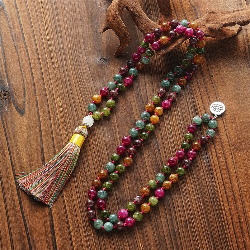 Collier de perles en pierre électrique colorée et collier pour femmes 108 mara perles méditation bijoux yapama rose 8 mm 250409