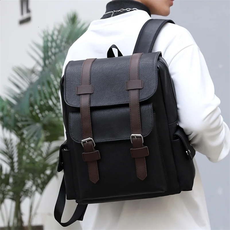 Mens backpack PU leather mens Mochilas backpack large laptop backpack black school backpack 240918bj