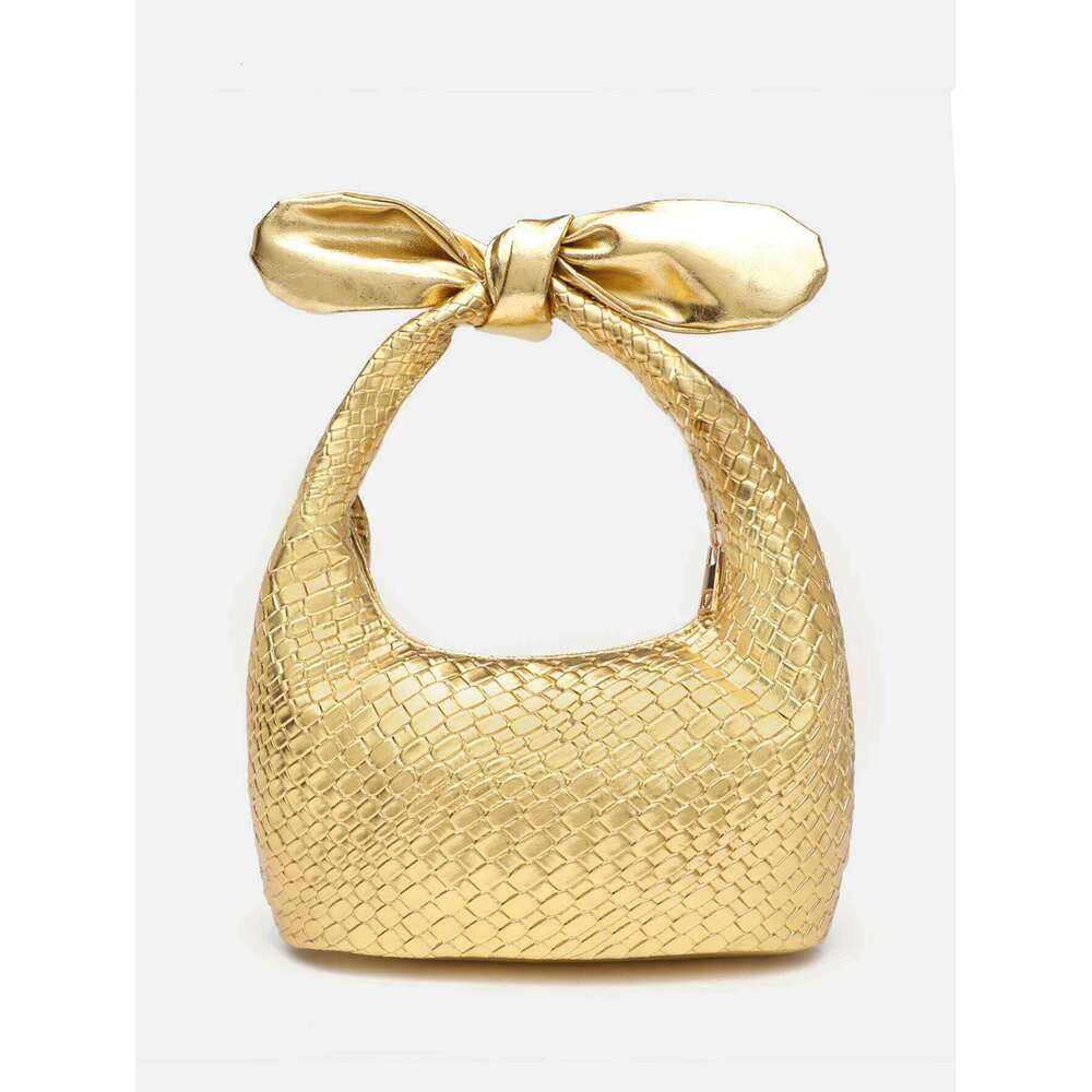 Designer Bags Light Woven PU Hand-Held Half Moon Bag, Solid Color Bow Handbag Hot Selling