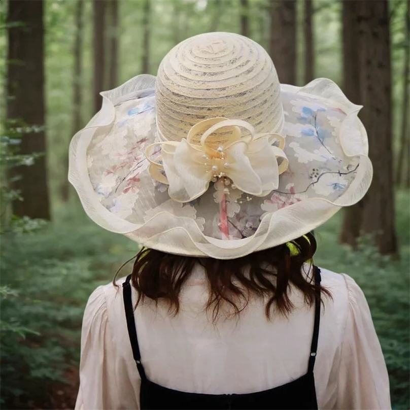 Ladies Fascinators Millinery Hat Church Wide Brim Bucket Hats Fedora Women Summer Beach Foldable Sun Cap 250521