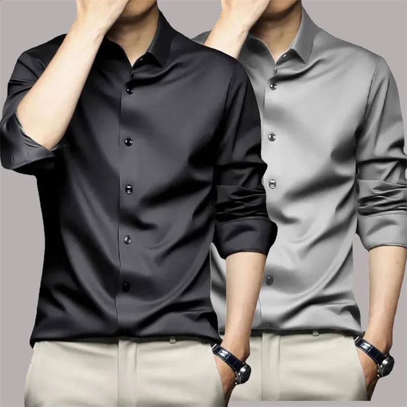 High Qualit Mens Shirt Long Sleeve Non Iron Wrinkle Resistant Business Dress High End Professional Casual Suit Blue Shirt S-5XL 240816