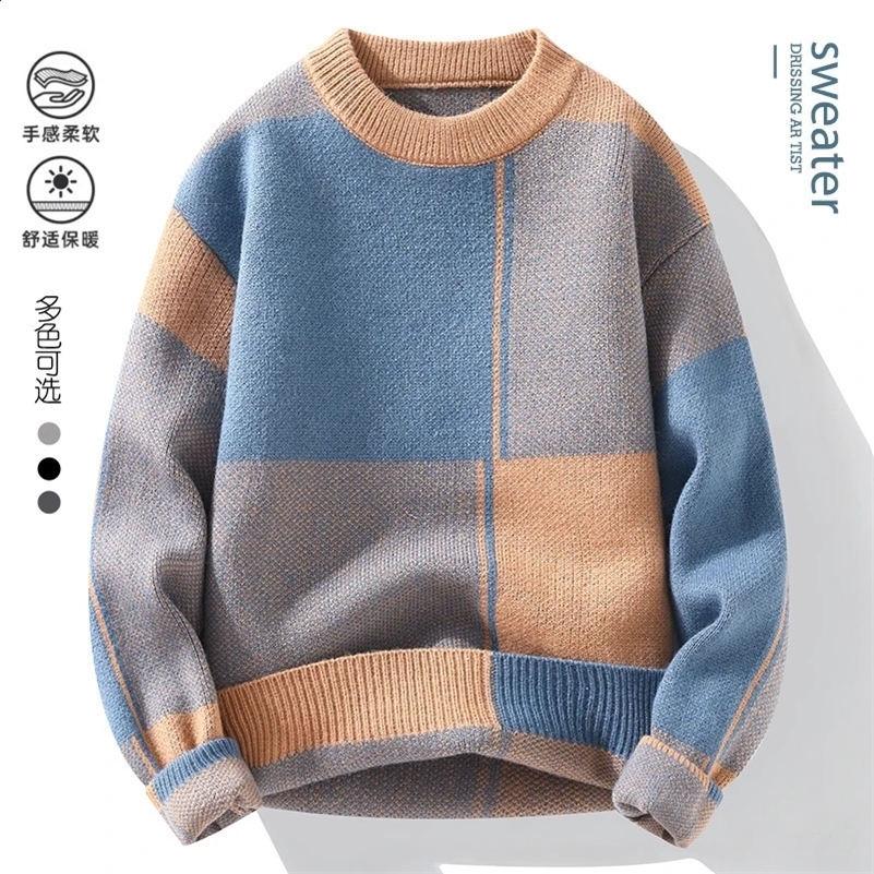 Sweaters men 2024 winter korean style mens warm sweater mens fashion sweaters plaid patterns Mens wool pullovers male M-4XL 241116
