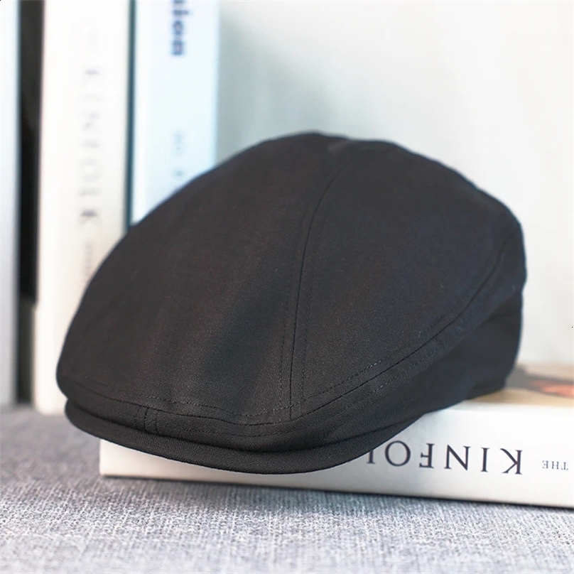 Spring Summer Linen sboy Cap Solid Black Breathable Beret Mens Womens Literary Retro Hat England Hats Male Hats A-59 241127