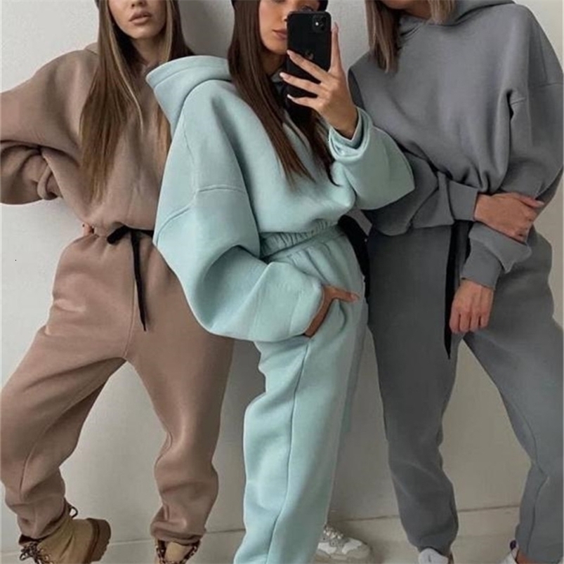 Women Winter Two Piece Set Tracksuit Solid Color Suit Autumn Trouser Suits Female Sweatshirt Solid Sports Hoodie Sportswear 240812