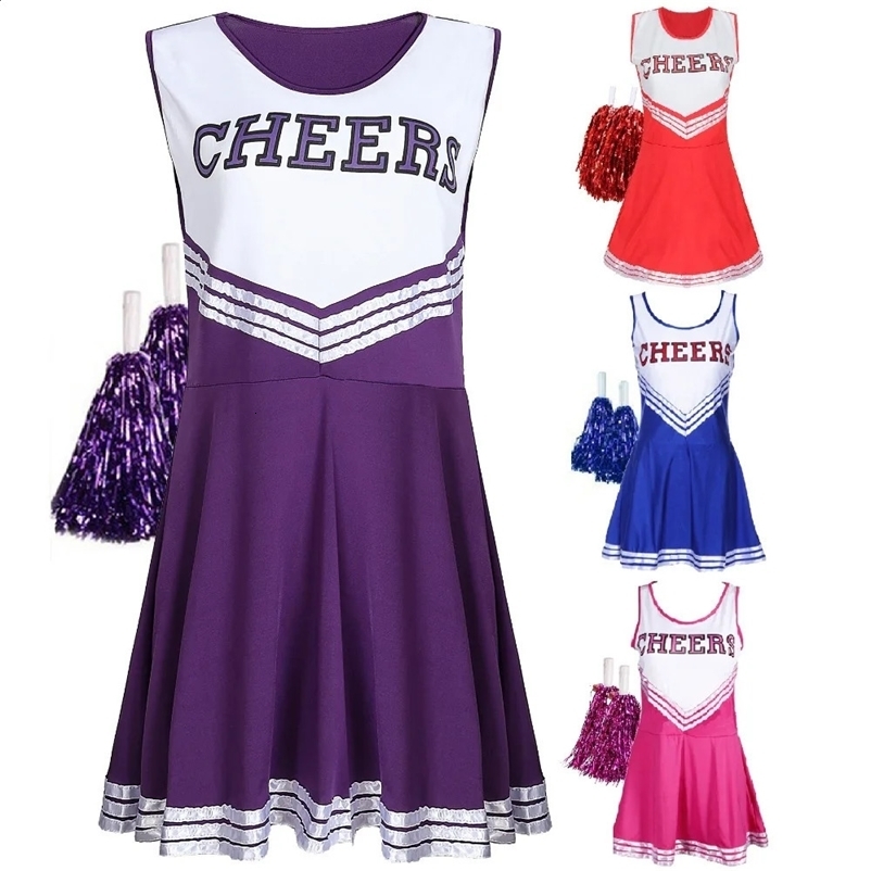Cheerleading dance costume womens sleeveless V-neck letter printed crop top d skin and 2 flower balls 250411