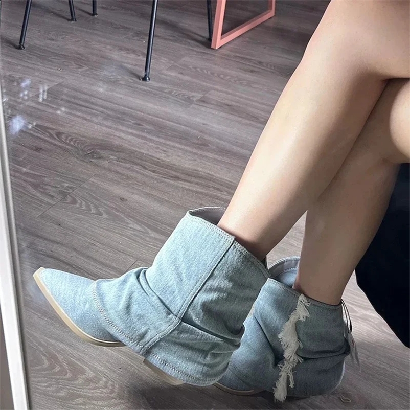 Pointed Toe Cowboy Womens Western Cowboy Boots Fashion Slippery Short Boots Retro Style Autumn Winter Womens Shoes 240914bj