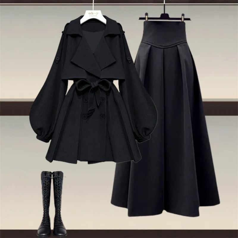 Womens Winter Elegant Jacket Skirt 2Piece Set Korean Style WaistFitted Warm Comfortable Women Fashion 250919