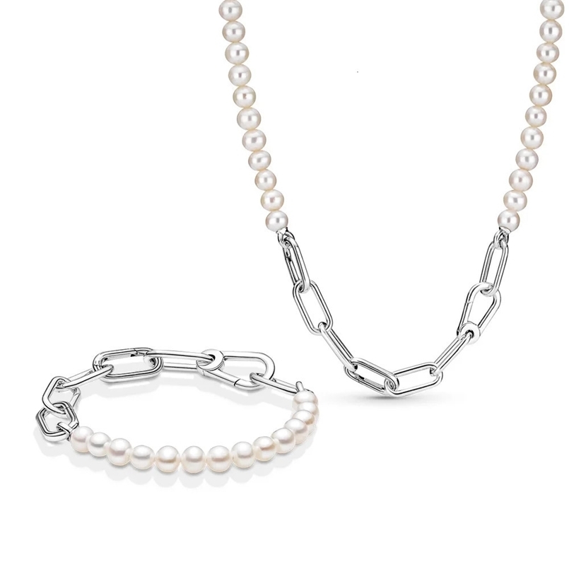 Pearl Bracelet And Necklace 925 Sterling Silver Jewelry Fit Original Me Charm DIY For Women Fashion Jewelry 240518