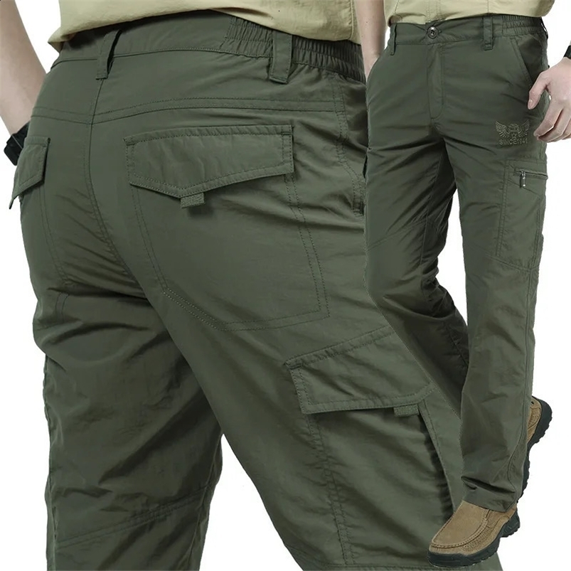 Mens Army Military Cargo Pants Summer Spring Casual Waterproof Breathable Quick Dry Thin Trousers Joggers Tactical Work Pants 240820