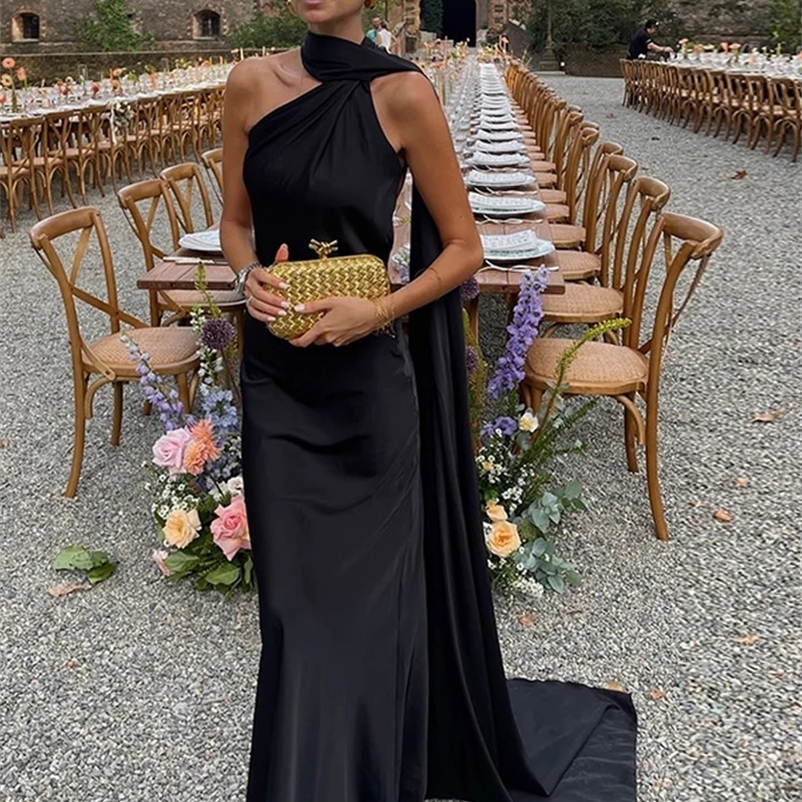 Elegant satin ribbon long party dress for women solid sleeveless and backless women 2025 spring/summer womens fashionable evening dress250425bj