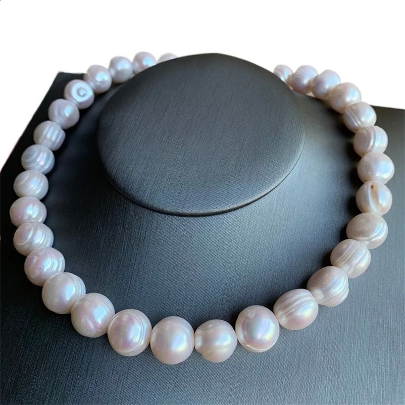 11-12-13-15mm Big Pearl Necklace 100%Natural Freshwater Pearl Jewelry 925 Sterling Silver For Women Fashion Gift 250407bj