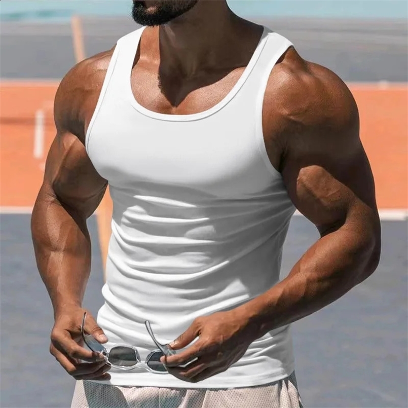 Mens Pure Cotton Tight Vest Casual Sports Tank Tops Middle-aged Sleeveless Basic Tops Quick Drying Bodybuilding Vest 241230