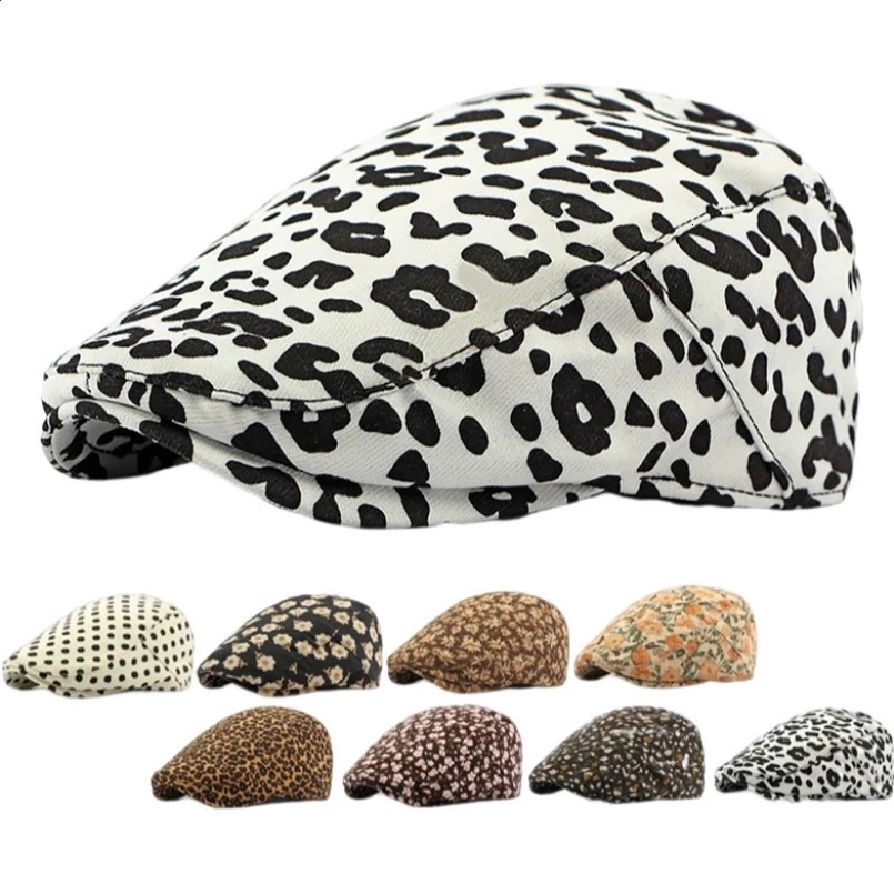 Leopard Flower Cotton Caps for Men Hats Winter Berets British Western Style Beret Summer Hat for Women Vintage Painters Hat 241226