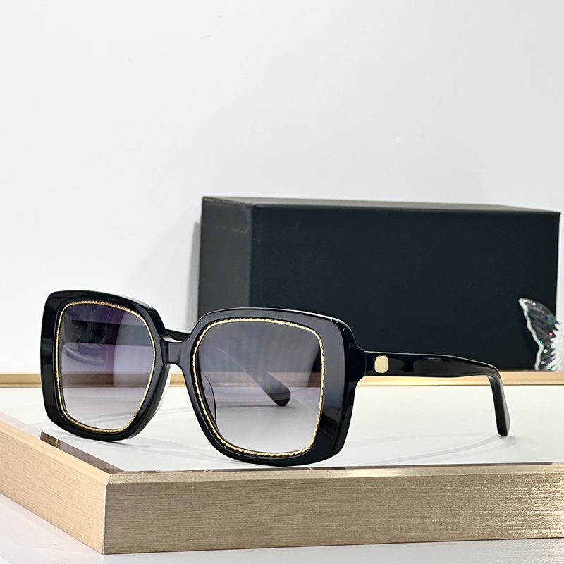 Designer sunglasses for women Square Sunglasses black acetate gradient lenses sunnies gold icon on temple street shooting shades CH luxury brand gla