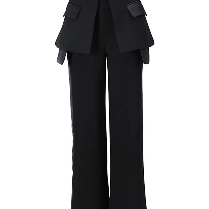 EAM High Waist Black Irregular Leather Long Wide Leg Pants Loose Fit Trousers Women Fashion Spring Autumn JQ78101 240820CJ