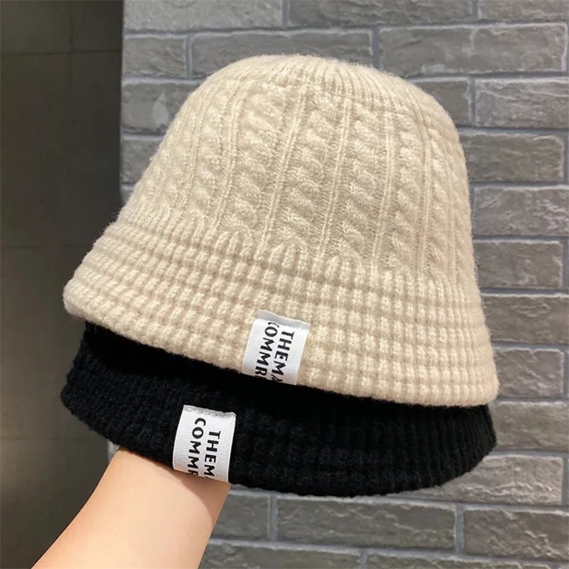 Wide Brim Hats Bucket Women Winter Hat Warm Wool Cable Knit Fisherman Cap Casual Foldable Panama Lady Outdoor Sunscreen Sun 230927